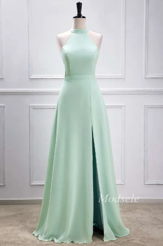Amazing Deals Sage Green Halter Maxi Dress with Slit