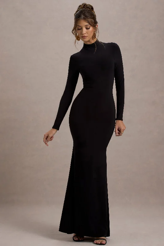 Savings Alert Tova | Black High-Neck Long-Sleeve Maxi Dress