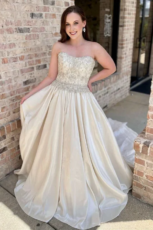 Big Savings Beading Strapless A-Line Long Wedding Dress