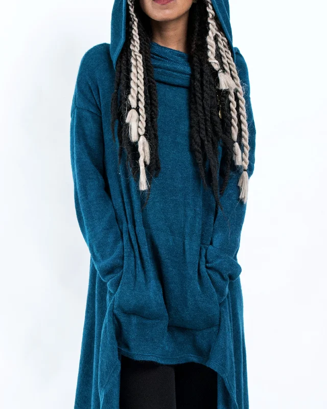 Today’s Deal Ultra Long Hooded Sweater in Blue