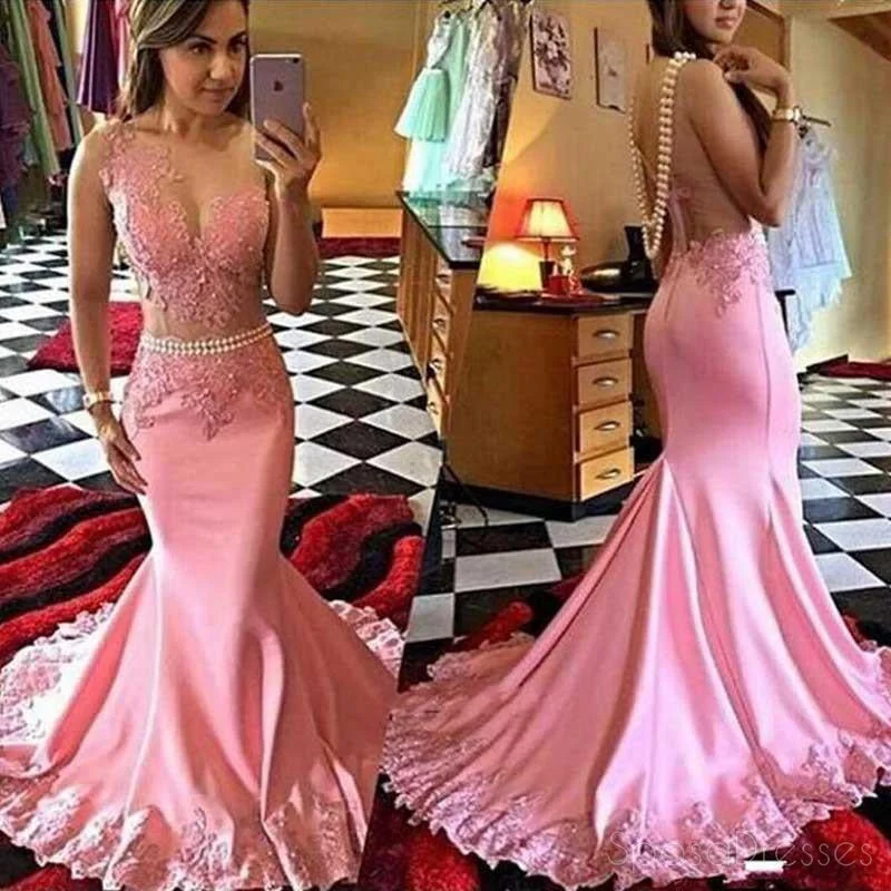 Shop and Save Pink Lace Mermaid Evening Prom Dresses, Long See Through Party Prom Dress, Custom Long Prom Dress, Cheap Party Prom Dress, Formal Prom Dress, 17031