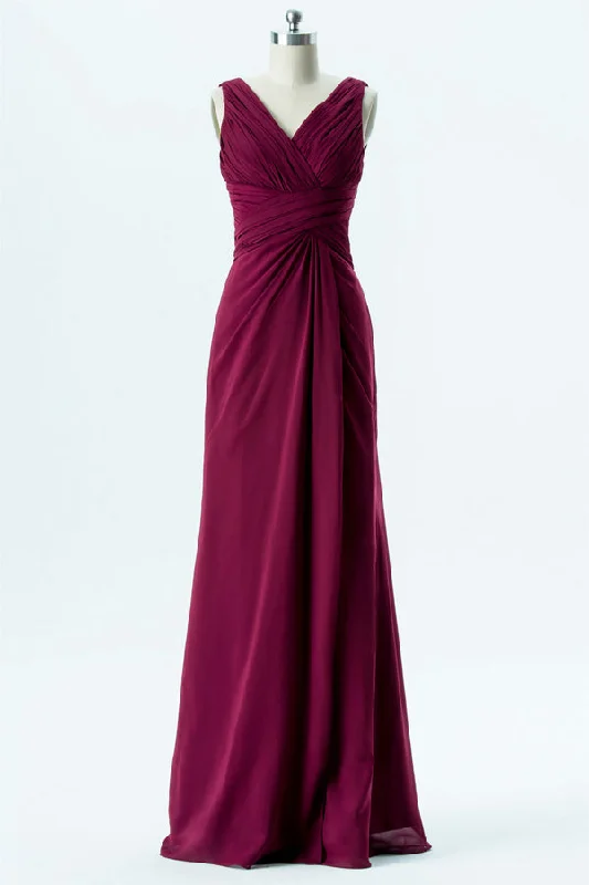 Limited Edition Magenta Chiffon Backless Banded Waist Bridesmaid Dress