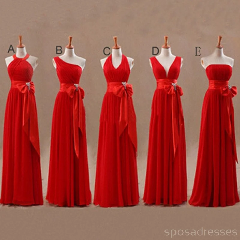 Mega Deal Mismatched Junior Chiffon Red Long A Line Cheap Bridesmaid Dresses with Bow, WG63 Mega Deal Mismatched Junior Chiffon Red Long A Line Cheap Bridesmaid Dresses with Bow, WG63