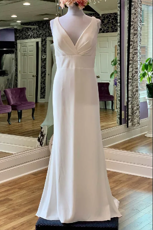 Extra Savings White V-Neck Square Back Long Bridal Gown