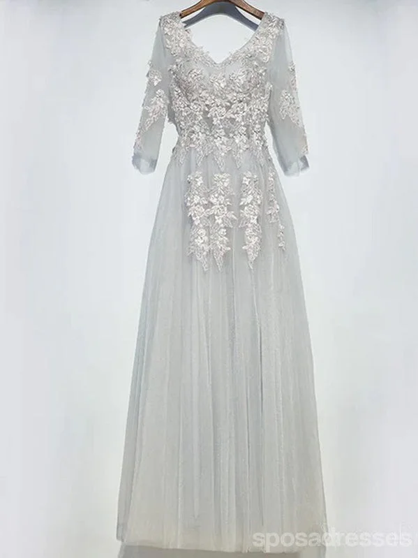 Grand Opening Sale Long Sleeve Lace Pale Dusty Blue Scoop Neckline Evening Prom Dresses, Long Sexy Party Prom Dress, Custom Long Prom Dresses, Cheap Formal Prom Dresses, 17135