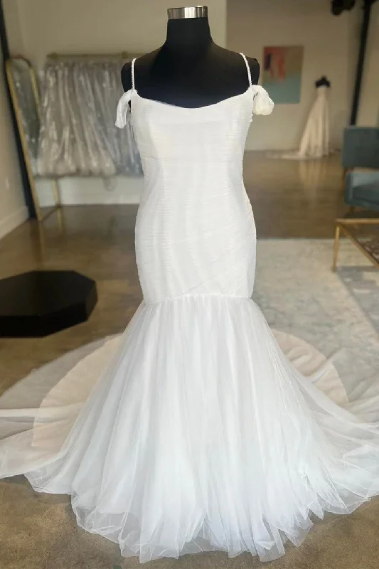 New Markdowns White Cold-Shoulder Trumpet Long Bridal Gown