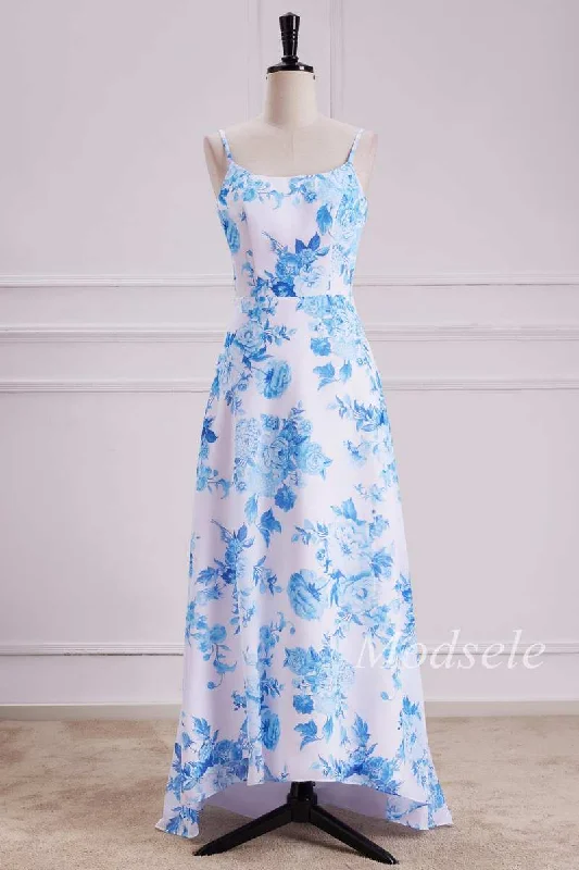 Price Buster Floral Round Neck High-Low Dress with Spaghetti Straps