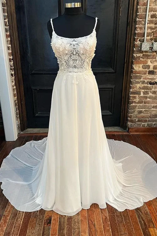 Limited Quantity White Floral Lace Scoop Neck Floor-Length Wedding Dress