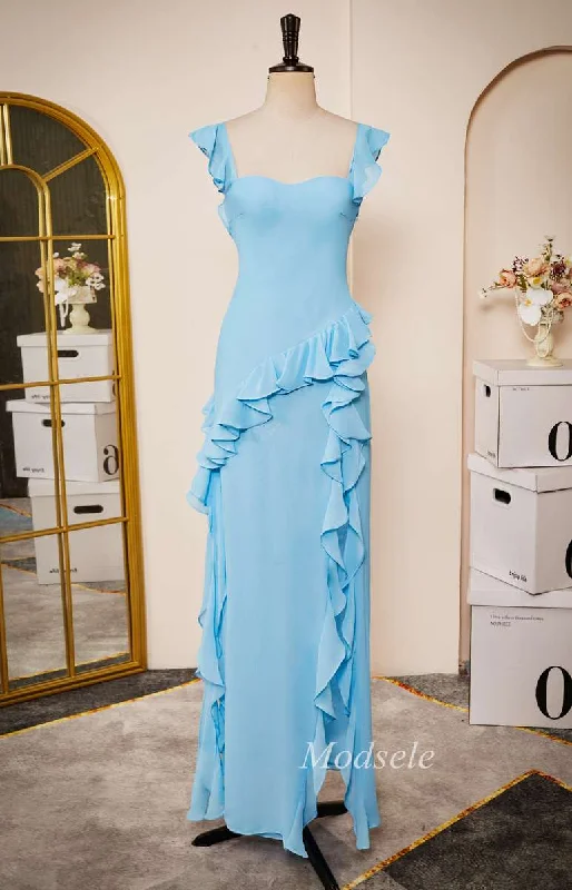 Unbeatable Prices Light Blue Sweetheart Open Back Ruffle Long Dress