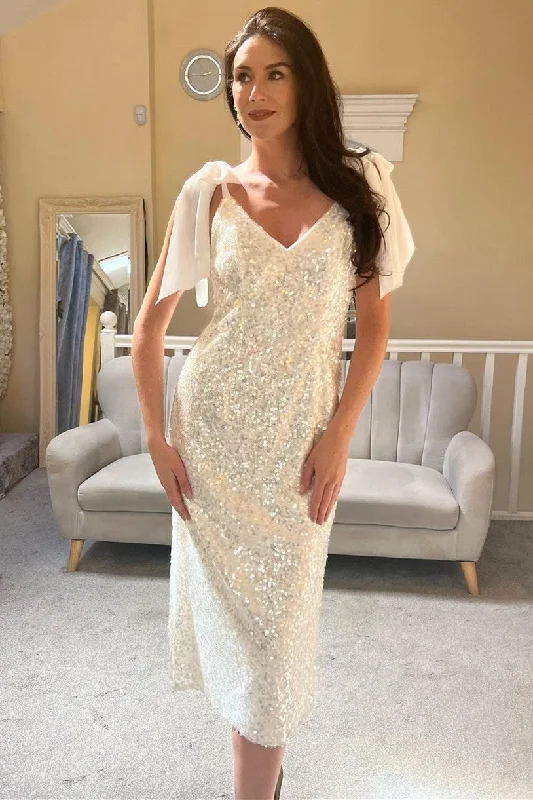 Price Drop Alert Silver Sequin Bow Strap Hen Party Dress