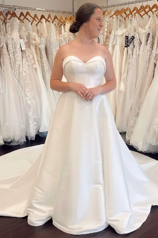 Clearance Sale Simple White Sweetheart A-Line Long Wedding Dress