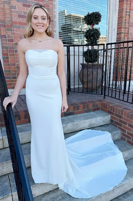 Fantastic Deals White Strapless Mermaid Long Wedding Dress