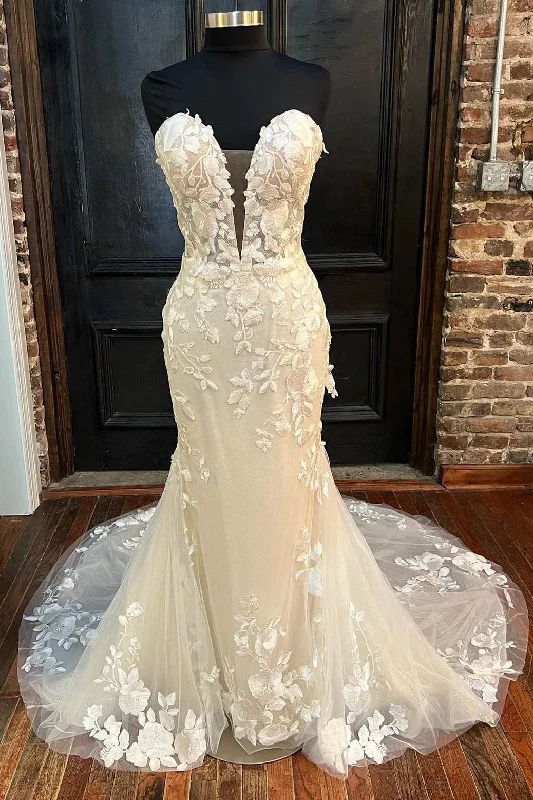 Savings Galore Floral Lace Strapless Mermaid Long Bridal Gown