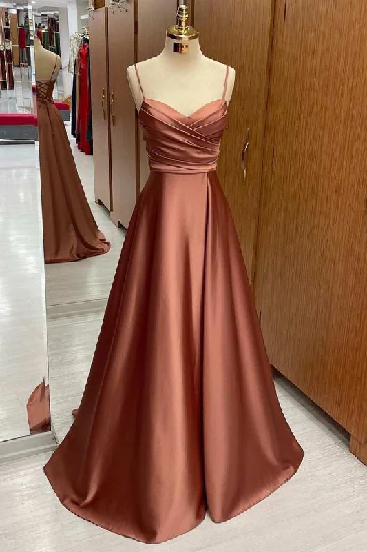 Doorbuster Deal Satin Spaghetti Straps Lace-Up A-Line Bridesmaid Dress