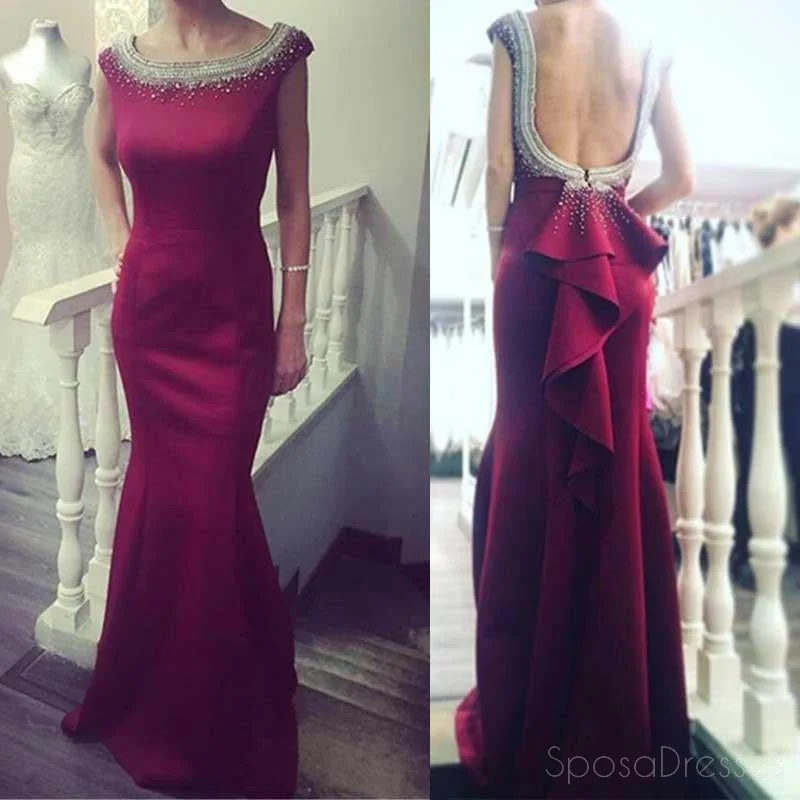 Discount Deals Red Round Neckline Mermaid Evening Prom Dresses, 2017 Beaded Party Prom Dress, Custom Long Prom Dresses, Cheap Formal Prom Dresses, 17041