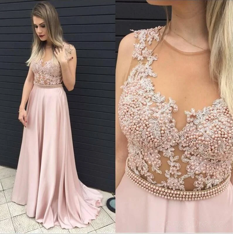 Online Only Lace Blush Pink Evening Prom Dresses, 2017 Long Sexy See Through Party Prom Dress, Custom Long Prom Dress, Cheap Party Prom Dress, Formal Prom Dress, 17033