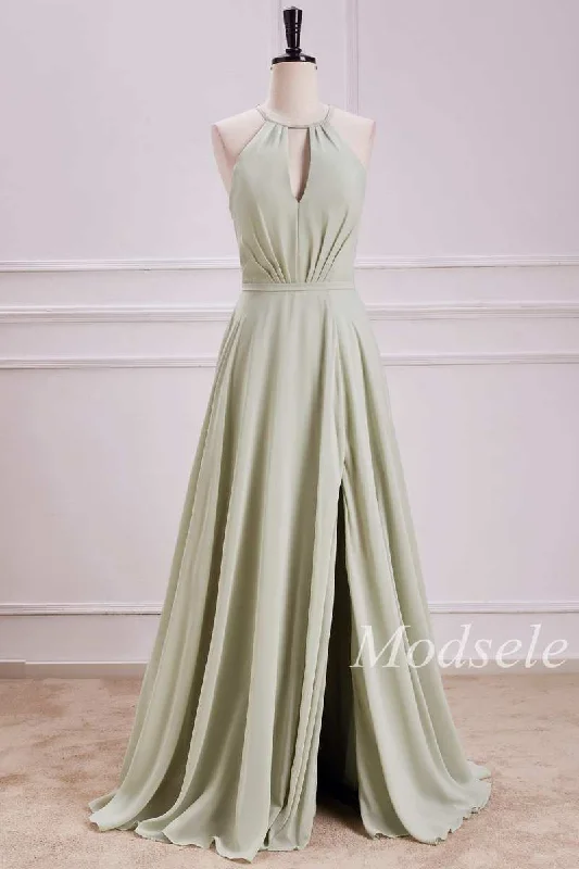 Blowout Sale Keyhole Tie-Back A-Line Maxi Dress with Slit