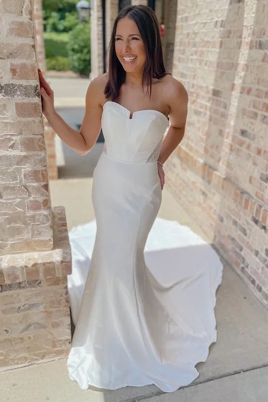 Early Access White Strapless Open Back Mermaid Long Wedding Gown