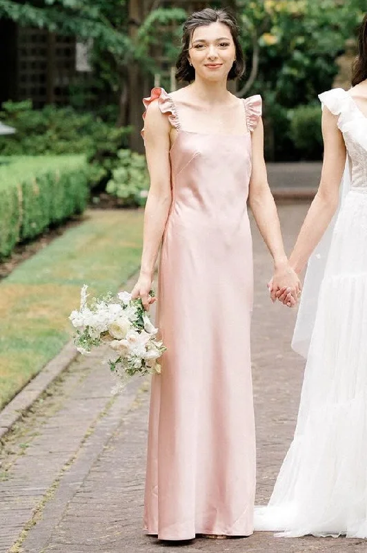 New Arrival Plush Pink Flutter Sleeve Backless Long Dress