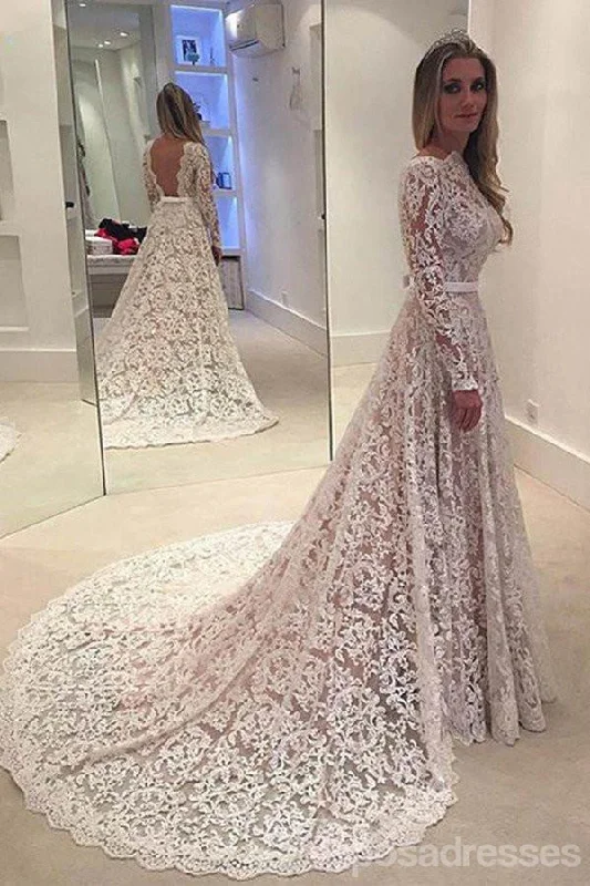 Steals and Deals Sexy Backless Long Sleeve A line Wedding Dresses, Long Custom Wedding Gowns, Affordable Bridal Dresses, 17091
