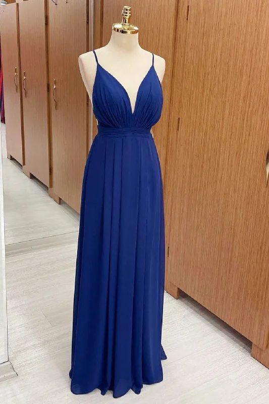 Clearance Items Royal Blue Plunge V Cross Back Maxi Dress