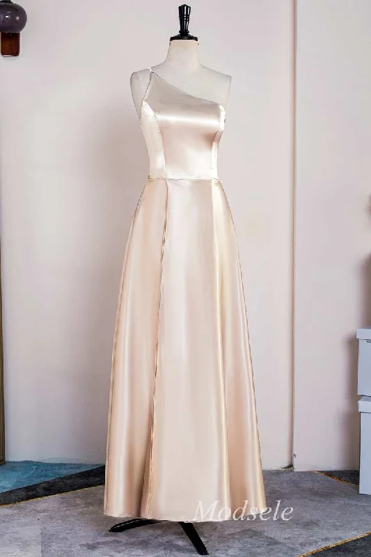 Reduced Prices A-Line Champagne One-Shoulder A-Line Long Dress