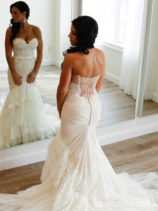 Deep Discounts Strapless Mermaid Lace Wedding Dresses,  Sexy Long Custom Wedding Gowns, 17103