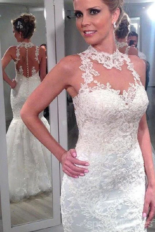 Bonus Savings Lace Halter Mermaid Wedding Dresses,  Sexy Backless Custom Wedding Gowns, Affordable Bridal Dresses, 17105