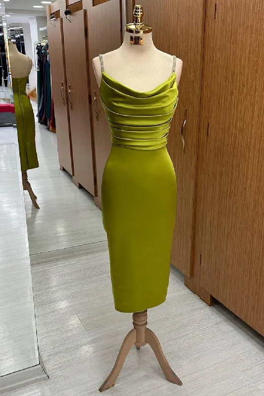 Weekend Deal Olive Green Cowl Neck Midi Dress