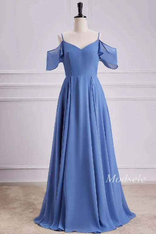Fantastic Offers Cold-Shoulder A-Line Chiffon Dress in Periwinkle