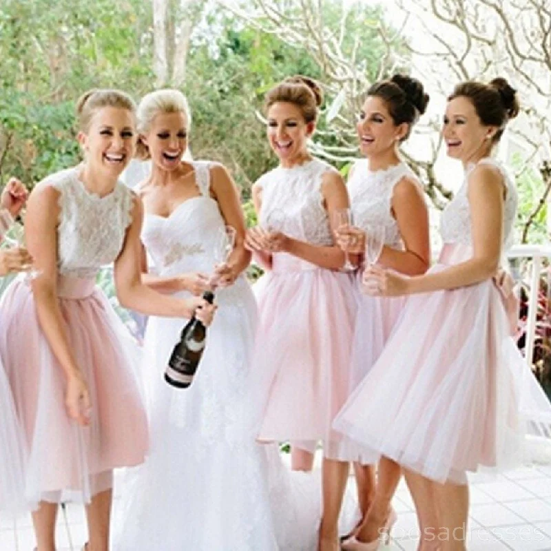 Special Discount Junior Pretty Lace Round Neck Blush Pink Tulle Short Bridesmaid Dresses, WG33 Special Discount Junior Pretty Lace Round Neck Blush Pink Tulle Short Bridesmaid Dresses, WG33