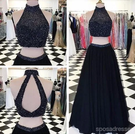 Exclusive Deal Two Pieces A line Black Evening Prom Dresses, Sexy Backless Party Prom Dress, Custom Long Prom Dress, Cheap Party Prom Dress, Formal Prom Dress, 17025