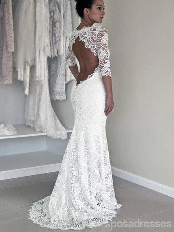 Big Savings Long Sleeve Lace Open Back Mermaid Wedding Dresses, Long Custom Wedding Gowns,  17117