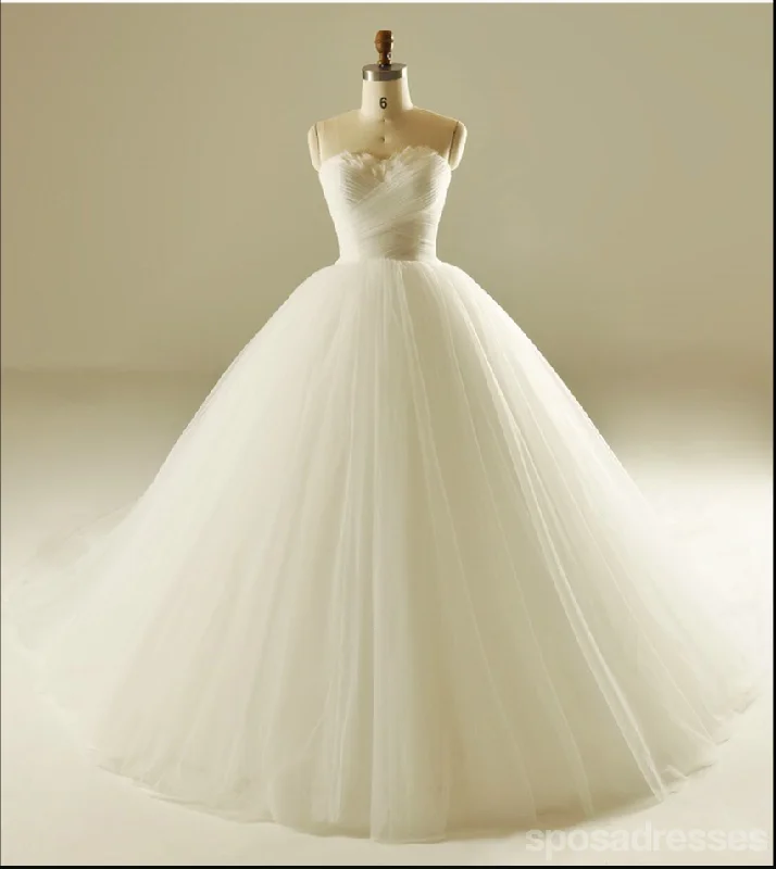 Daily Deals Strapless A line Tulle Wedding Dresses,  2017 Simple Long Custom Wedding Gowns, Affordable Bridal Dresses, 18001