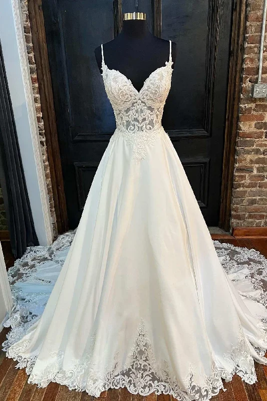 Price Drop White Lace Sweetheart Backless A-Line Wedding Dress