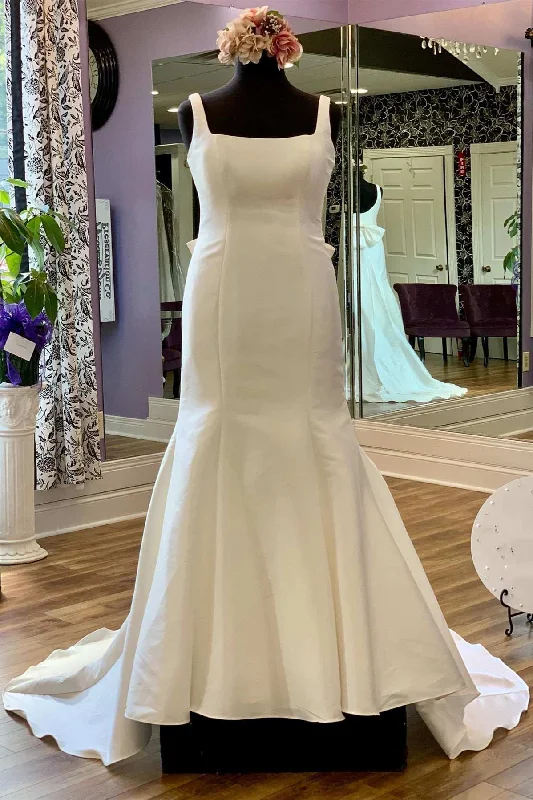 Sale Event White Square Neck Bow Back Trumpet Long Wedding Gown