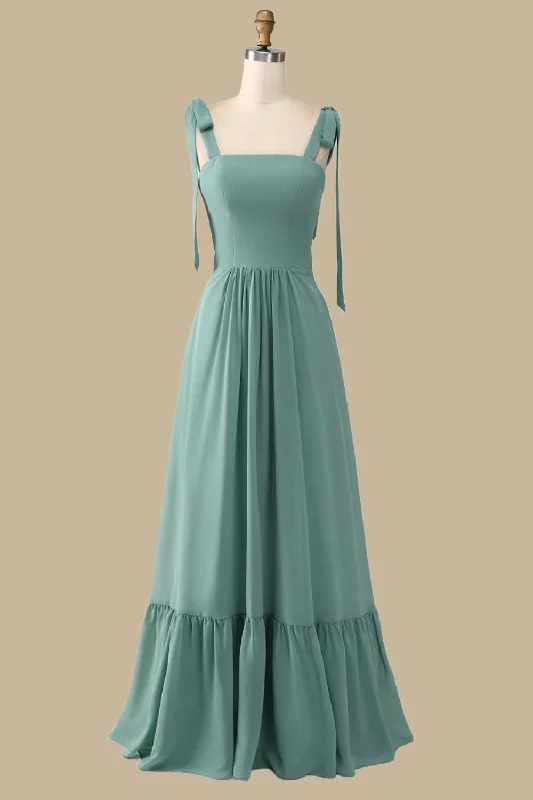 While Supplies Last A-Line Green Maxi Dress with Bow Straps