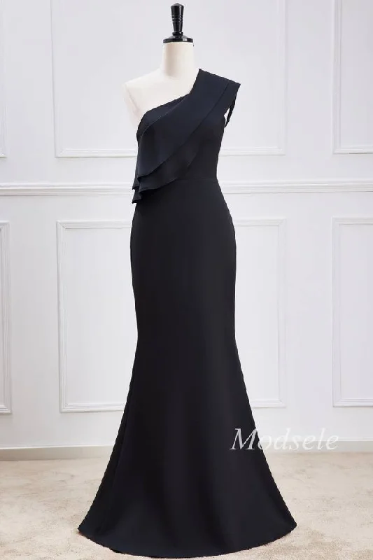 Price Rollback Black Chiffon One-Shoulder Mermaid Maxi Dress