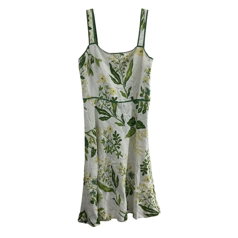 Hurry In Ann Taylor LOFT Women Floral White/Green Linen Tank Dress Size 6 A-Line Preowned