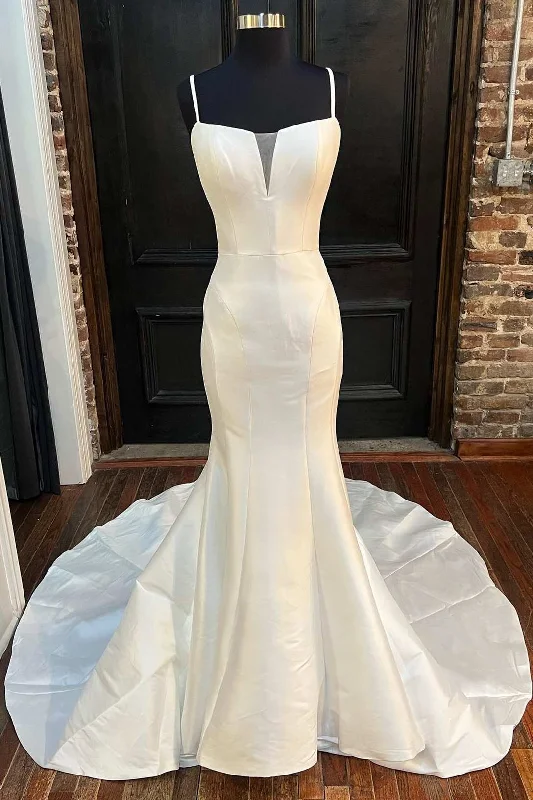 Bargain Prices Elegant White Split Neck Trumpet Long Wedding Dress