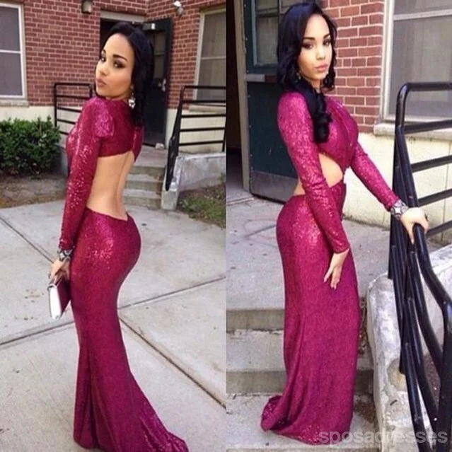 Unbeatable Prices Long Sleeve Sequin Mermaid Evening Prom Dresses, Sexy Backless Purple Party Prom Dress, Custom Long Prom Dress, Cheap Party Prom Dress, Formal Prom Dress, 17027