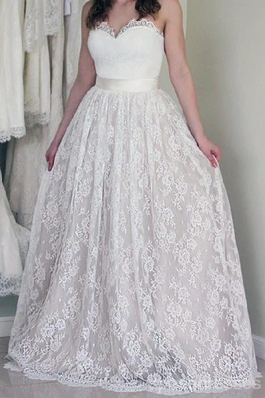 Super Deal Sweetheart Neckline Lace A line Wedding Dresses, Strapless Cheap Wedding Gown, Affordable Bridal Dresses, 17090