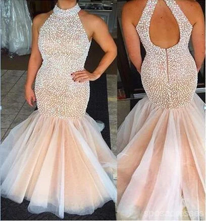 Holiday Sale 2017 Tulle Mermaid Evening Prom Dress, Long Cheap Evening Prom Dress, Pearls Prom Dress, 2017 Prom Dress, Formal Prom Dress, 17020