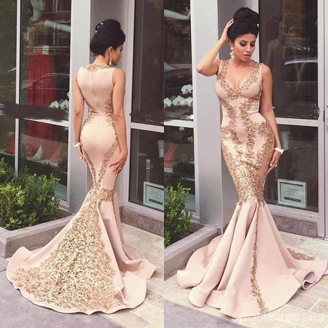 Overstock Sale Sexy Mermaid Gold Lace Evening Prom Dresses, Long Deep V Neckline Party Prom Dress, Custom Long Prom Dresses, Cheap Formal Prom Dresses, 17071