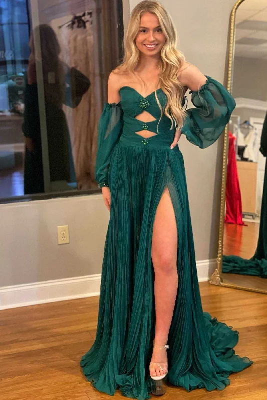 Can't Miss Off-Shoulder Beaded Strapless Cutout Long Prom Dress with Balloon Sleeves Can't Miss Off-Shoulder Beaded Strapless Cutout Long Prom Dress with Balloon Sleeves