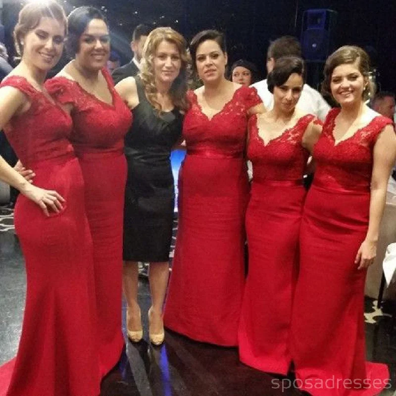 Year-End Sale Red Lace Off Shoulder V-Neck Mermaid Long Sexy Bridesmaid Dresses, WG53 Year-End Sale Red Lace Off Shoulder V-Neck Mermaid Long Sexy Bridesmaid Dresses, WG53