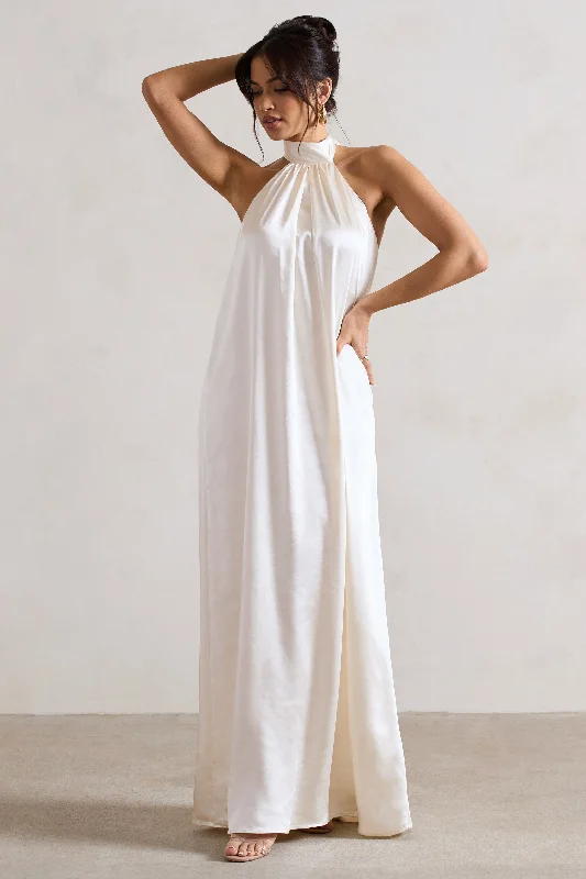 Markdown Madness Gloriana | Cream Satin High-Neck Maxi Dress