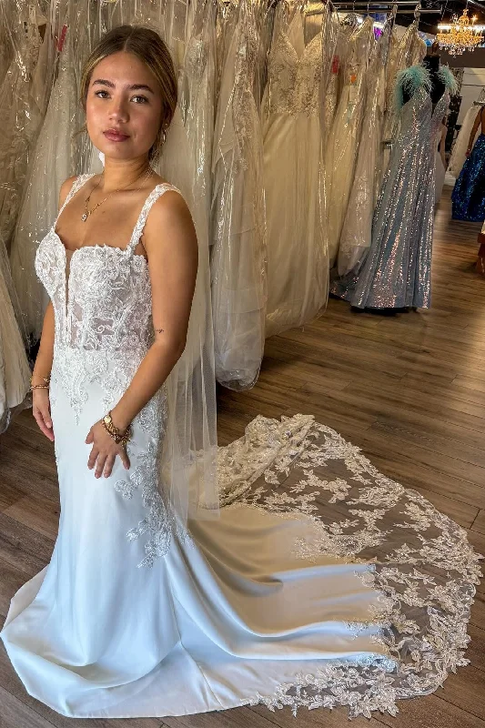 Weekend Deal White Corset Lace Mermaid Long Wedding Dress
