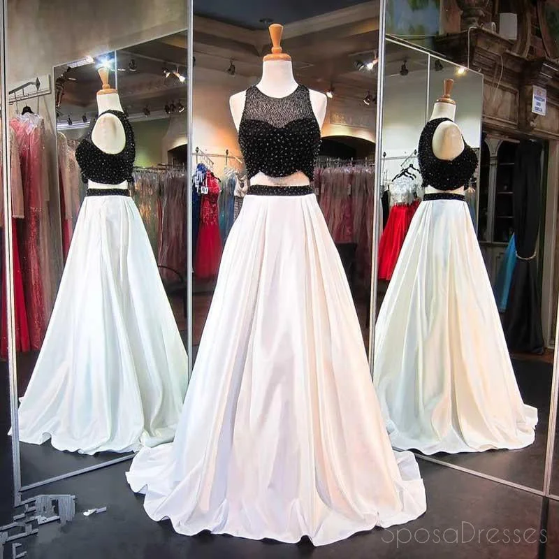 Time-Limited Offer Two Pieces A line Evening Prom Dresses, Sexy Black and White Party Prom Dress, Custom Long Prom Dress, Cheap Party Prom Dress, Formal Prom Dress, 17028