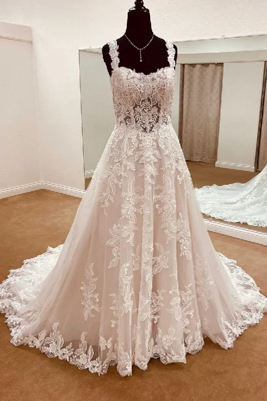 Today’s Special White Lace Sweetheart Straps A-Line Long Bridal Gown
